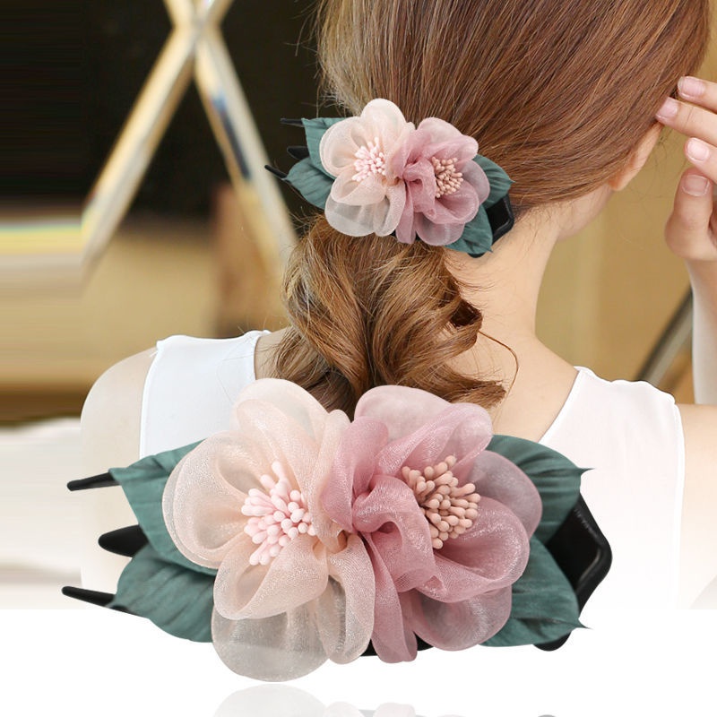 Kẹp Tóc Bằng Vải Lụa Dệt Ba Răng Hình Hoa Tinh Tế Thời Trang Mới