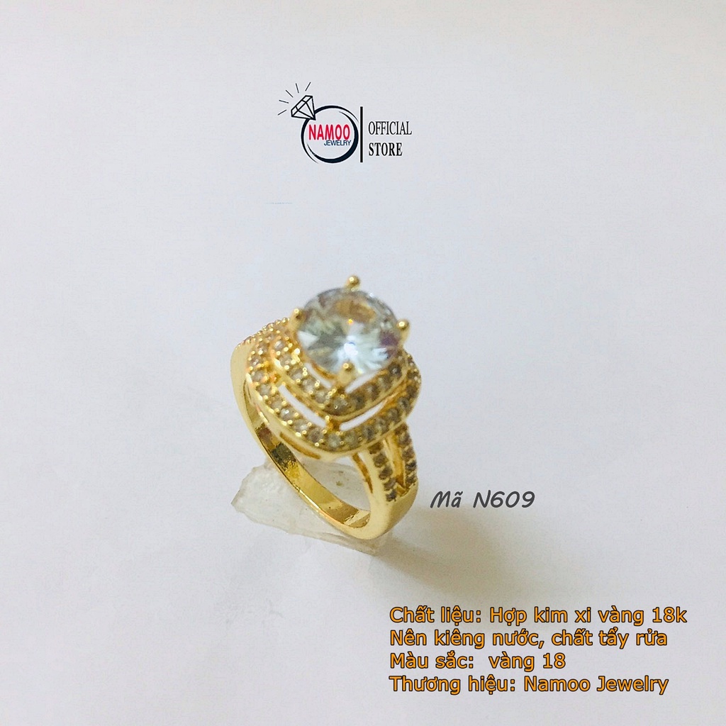 Nhẫn Nữ Đính Đá Bản Lớn N609 Đá Trắng Mạ vàng màu 18 Namoo Jewelry