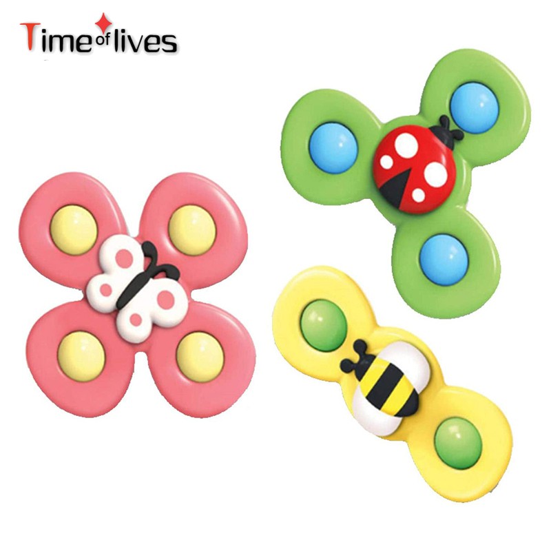 SPINNER Set 3 Đồ Chơi Con Quay Hình Bông Hoa / Côn Trùng Có Giác Hút Gắn Trên Bàn Dành Cho Các Bé