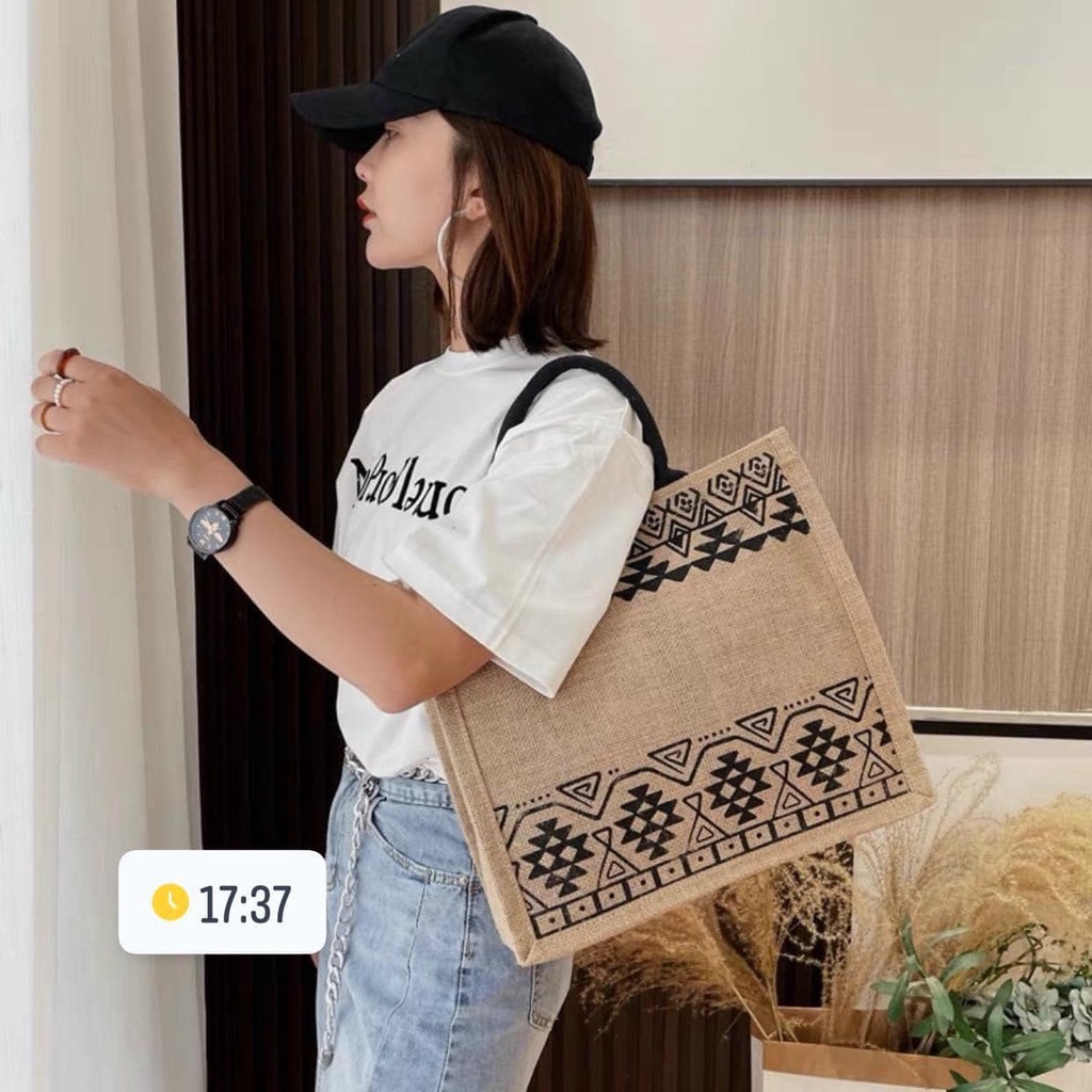 Túi cói du lịch thời trang họa tiết thời trang