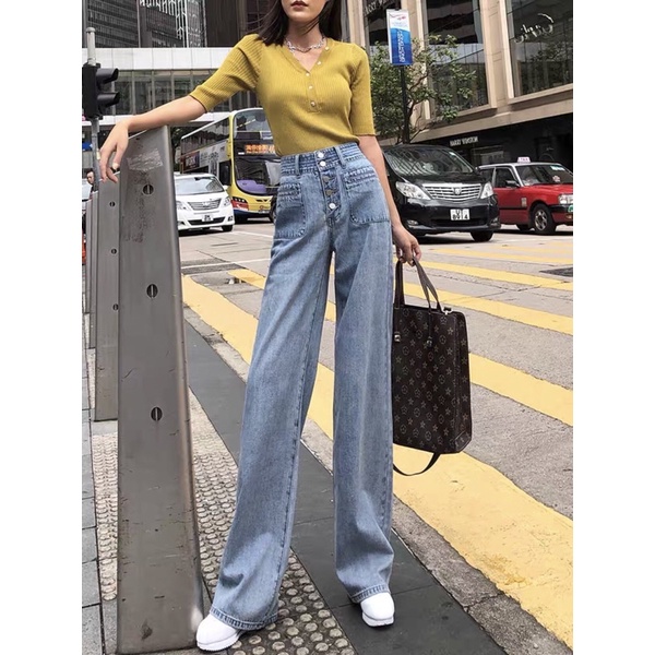 Quần bò ống rộng nữ cạp cao quần jeans ống rộng lưng cao, vải bò dày đẹp , không giãn ,dáng suông cá tính | BigBuy360 - bigbuy360.vn