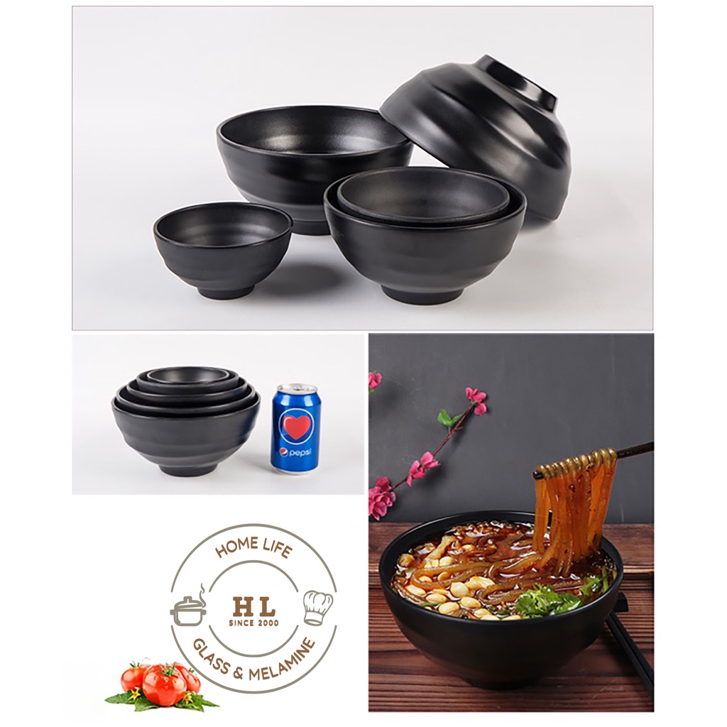 Bát cơm melamine 045S | Tô Khum Đen | Bát đen nhám Melamine A5 Cao Cấp Đài Loan cho nhà hàng Lẩu Nướng ( Nhập Khẩu)