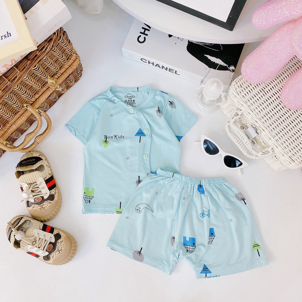 Bộ Cộc Tay Vải Thun Lạnh  Cao Cấp Cho Bé Sơ Sinh Từ 0-10kg, Khuy Lệch, Đáp Đũng Vải Mềm - Đẹp - Thấm Hút Tốt - 𝐁𝐎𝟐𝟕