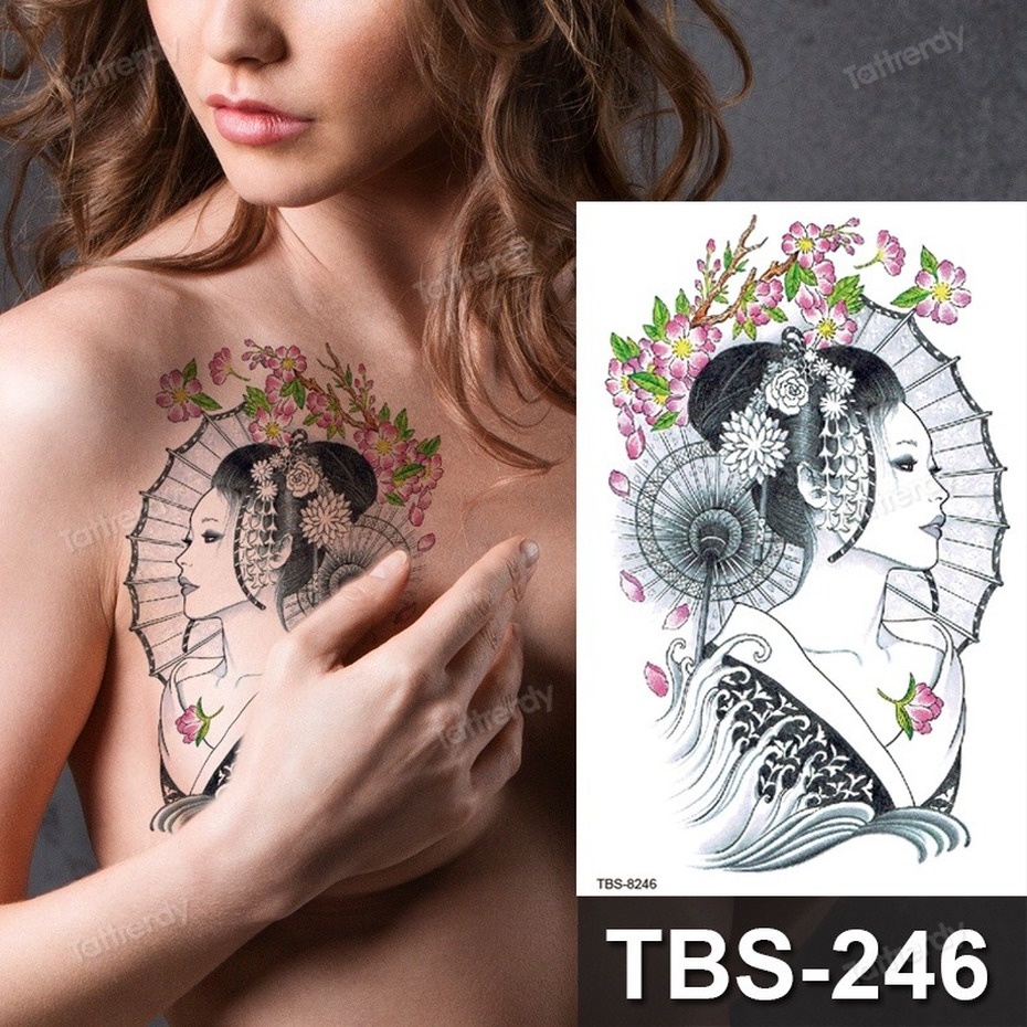 Hình Xăm Dán Tạm Thời Geisha Phong Cách Nhật Bản Chống Thấm Nước Cho Trang Trí Cơ Thể