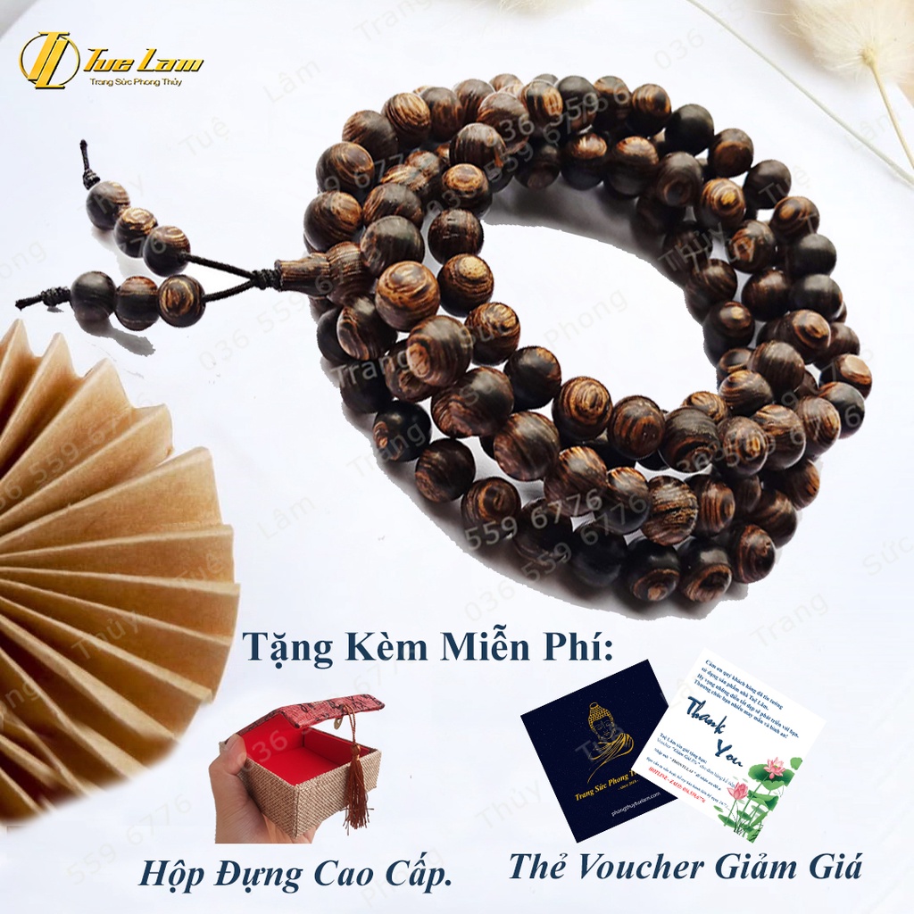 Vòng Chuỗi Trầm Hương Tràng Hạt 108 Hạt Gỗ Trầm Sánh Chìm Mùi Thơm Dịu Nhẹ - Tuệ Lâm