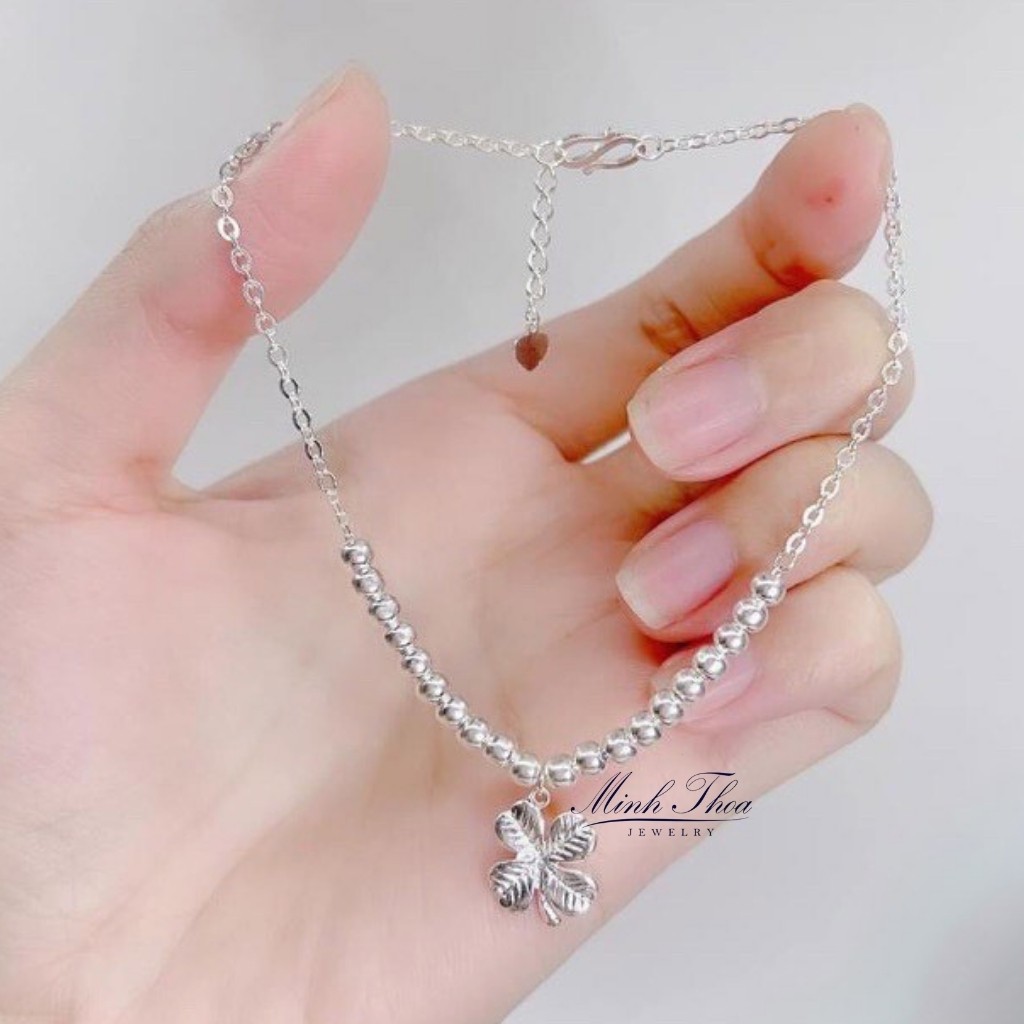 Lắc chân, lắc tay nữ bạc đẹp, vòng đeo tay, chân  cỏ 4 lá trang sức bạc ta Minh Thoa JEWELRY