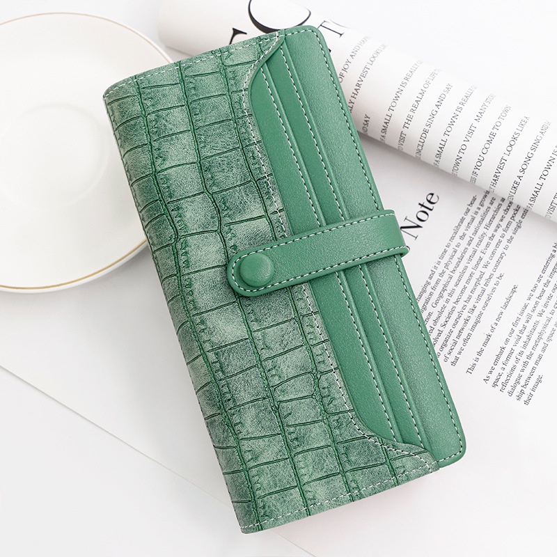 Ví Dài Màu Trơn Có Khóa Kéo Họa Tiết Vân Đá Thời Trang Cho Nữ