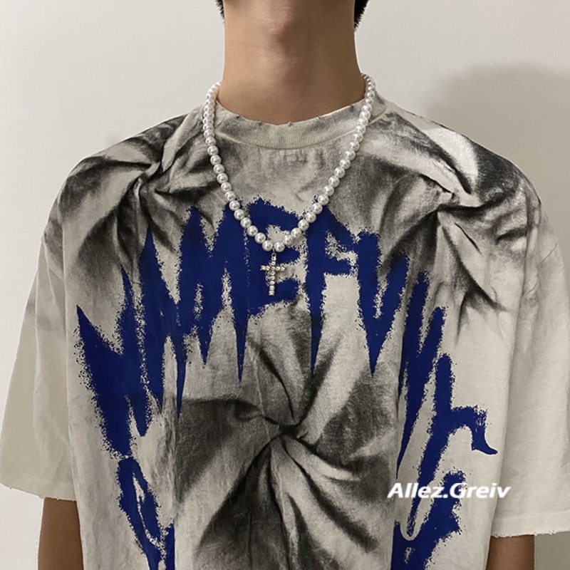 Vòng cổ Chuỗi Ngọc Trai Mặt Thánh Giá Phong Cách hip hop Đường Phố Mới