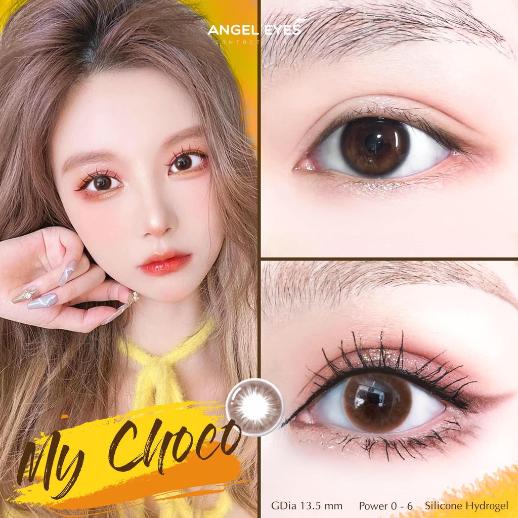 KÍNH ÁP TRÒNG MÀU NÂU TỰ NHIÊN - MY CHOCO - LENS SILICONE THƯƠNG HIỆU ANGEL EYES CÓ ĐỘ CẬN TỪ 0 ĐẾN 8 ÁP TRÒNG