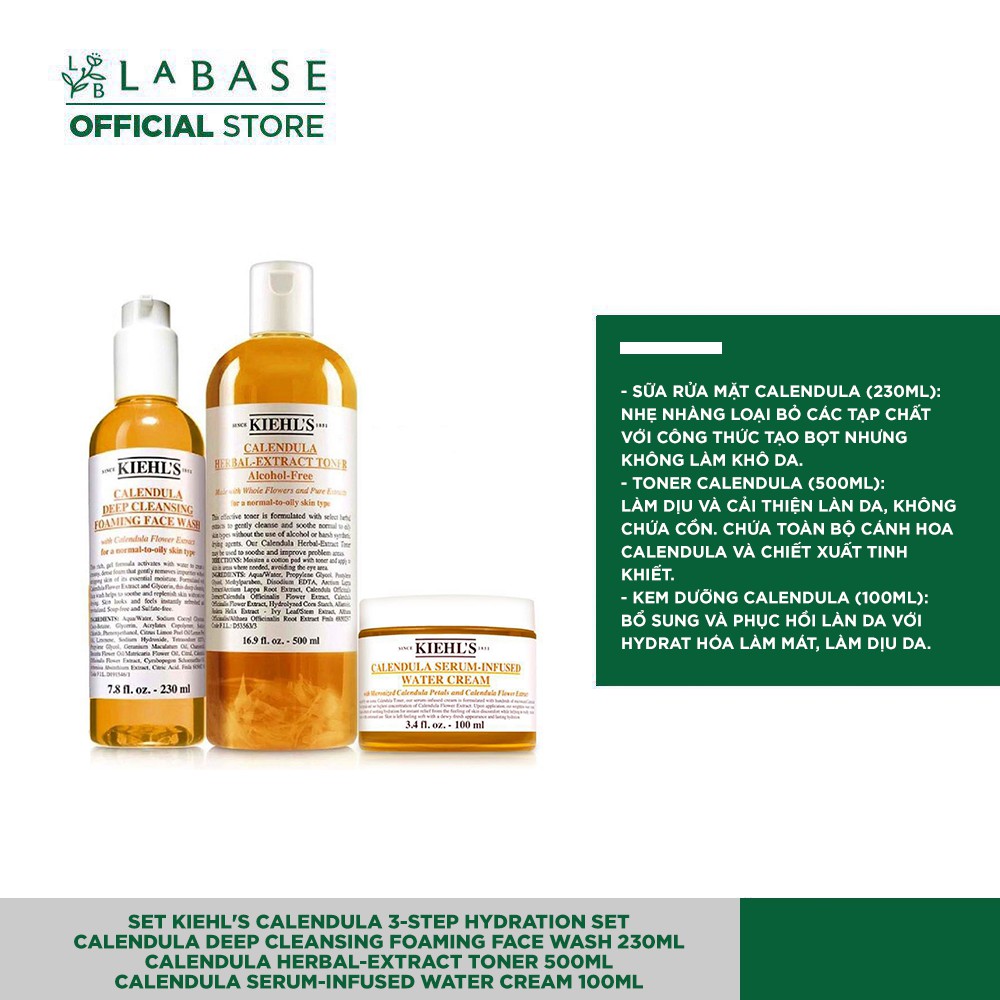 Bộ dưỡng da 3 món Hoa Cúc Set Kiehl's Calendula 3-Step Hydration Set