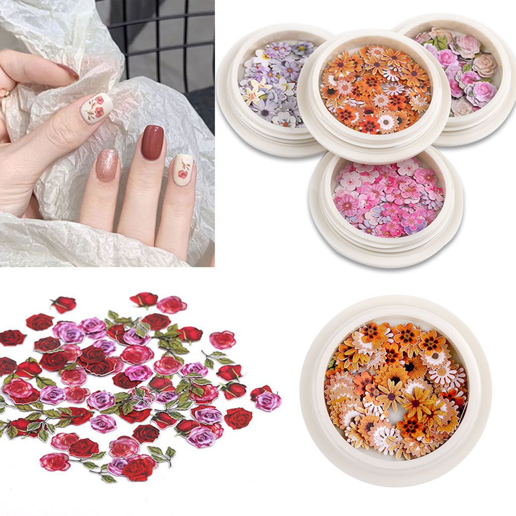 [Hàng mới về] Hộp 50 miếng dán trang trí móng tay nghệ thuật họa tiết hoa khô xinh xắn thời trang