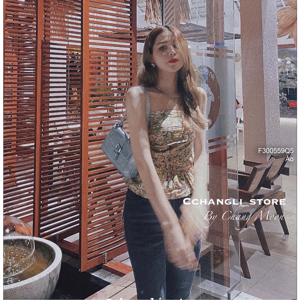 Áo kiểu ống họa tiết nhíu ngực hàng QC!