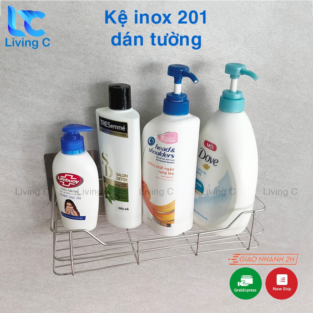 Kệ đựng mỹ phẩm dán tường Living C, giá kệ INOX 201 treo tường đựng đồ đa năng có sẵn miếng dán tường _CN1