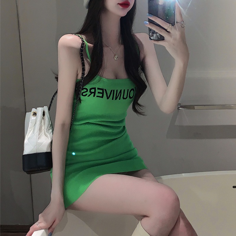 Đầm ZHELIHANGFEI dệt kim hai dây ôm dáng gợi cảm dành cho nữ