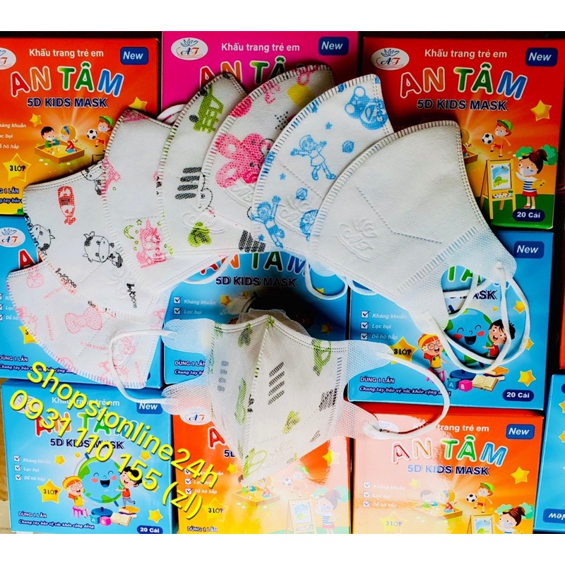 ✅ Hộp 20 cái khẩu trang y tế 5D An Tâm cho bé , trẻ em 4-10 tuổi