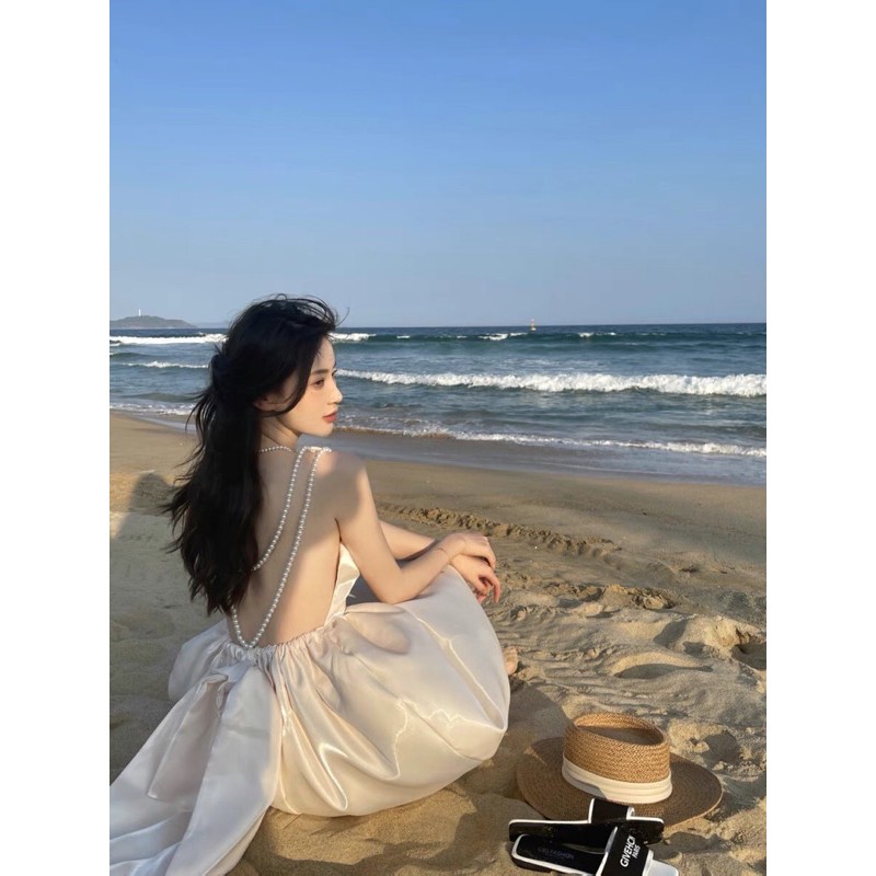 Váy hở lưng dây ngọc thắt nơ eo | BigBuy360 - bigbuy360.vn