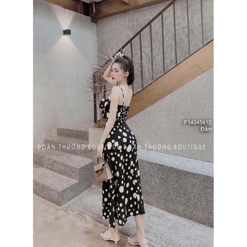 Đầm maxi chấm bi dáng xòe phối nơ ngực 2 dây! | BigBuy360 - bigbuy360.vn