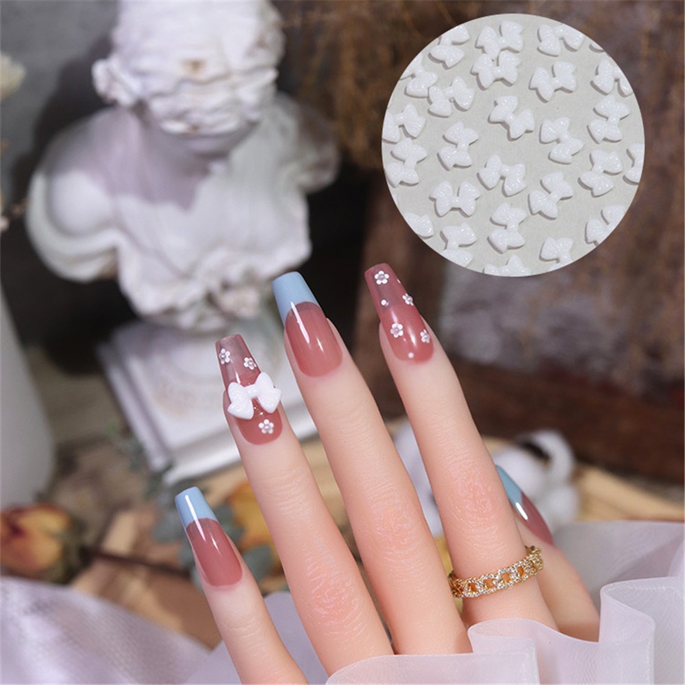 [Hàng mới về] Set 50 hạt phụ kiện kiểu nơ trang trí móng tay màu trắng đen sáng tạo