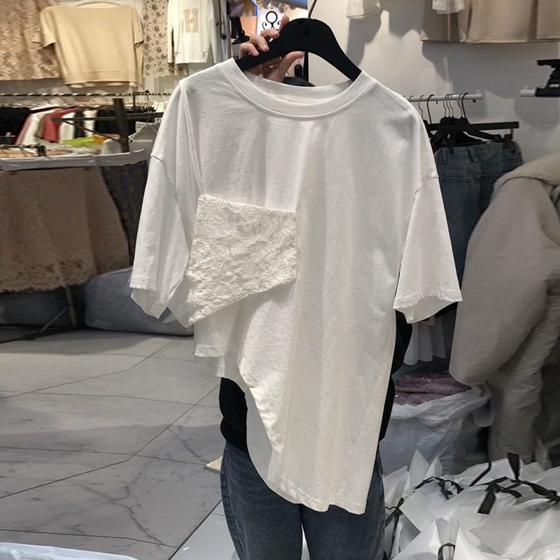 COZOK Áo Thun Tay Ngắn Cổ Tròn Kiểu Xếp Ly Độc Đáo Phong Cách Hàn Quốc