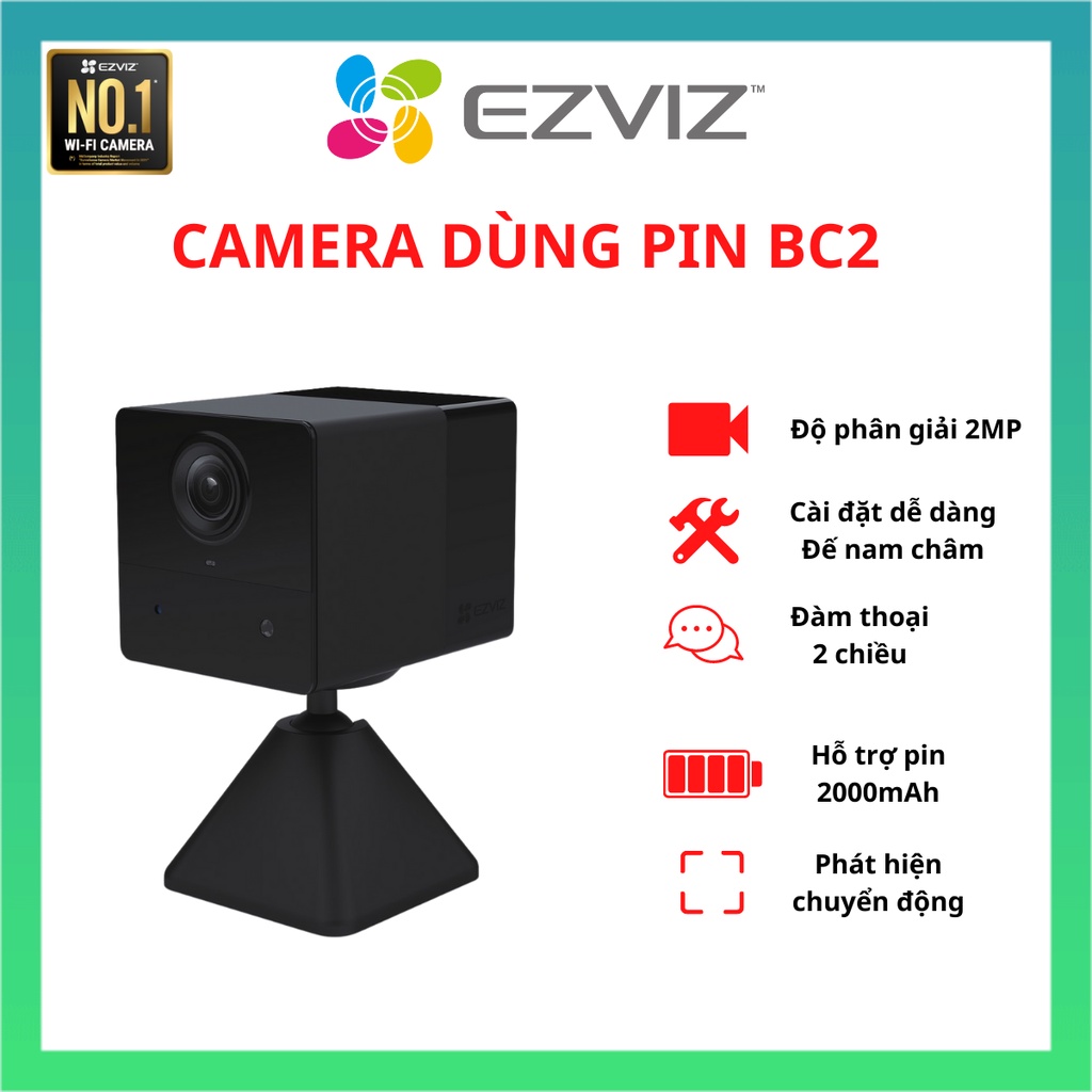 Camera WIFI trong nhà cố định dùng pin sạc EZVIZ BC2 2MP hàng chính hãng