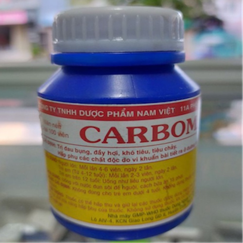 Carbomango đau bụng, đầy bụng, khó tiêu, tiêu chảy - chai 100 viên nén