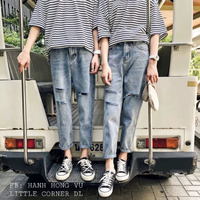 Quần slim baggy jeans rách đùi gối ulzzang kèm ảnh thật