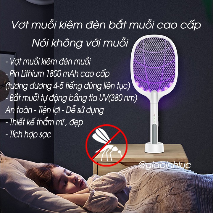 AB VỢT MUỖI KIÊM ĐÈN BẮT MUỖI TỰ ĐỘNG CÓ ĐẾ SẠC 2IN1 1200mAh SẠC PIN THÔNG MINH
