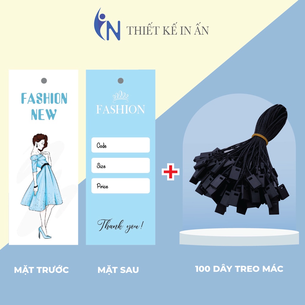 Mác quần áo combo 100 mác + 100 Dây Treo Thẻ Bài - Dây Dù Xâu Tag (Mác) Quần Áo