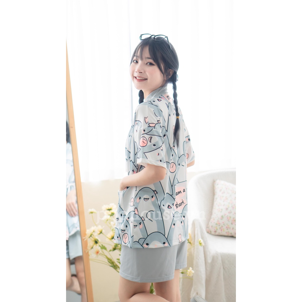Combo kimono Cá mập + Bộ ngủ Bunny | Bộ đồ mặc nhà Pijama kimono ngủ chất liệu cotton, đồ ngủ kiểu Nhật - Poohouse