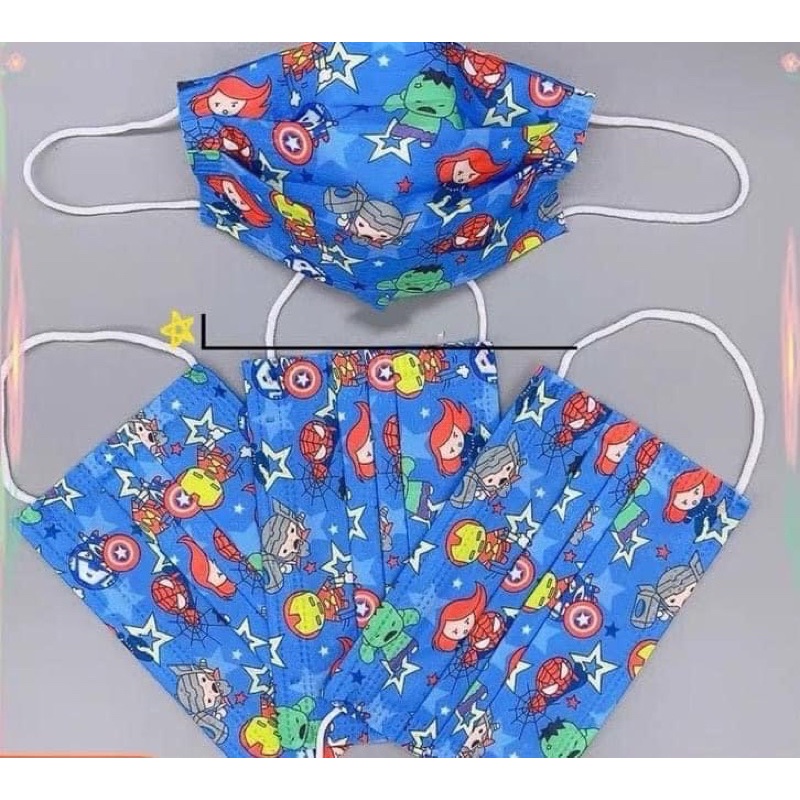 HỘP 50 CÁIKhẩu trang in hình Shin, Siêu anh hùng, Kitty đủ size trẻ em và người lớn