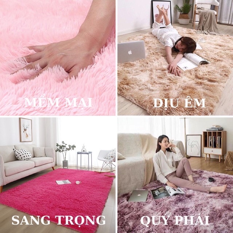 ( Độc Quyền  Thảm Lông Loang Evihome Size 2M x 3M Cỡ Lớn 3 Lớp Nhập Khẩu Mặt Lót Chống Trơn Trượt