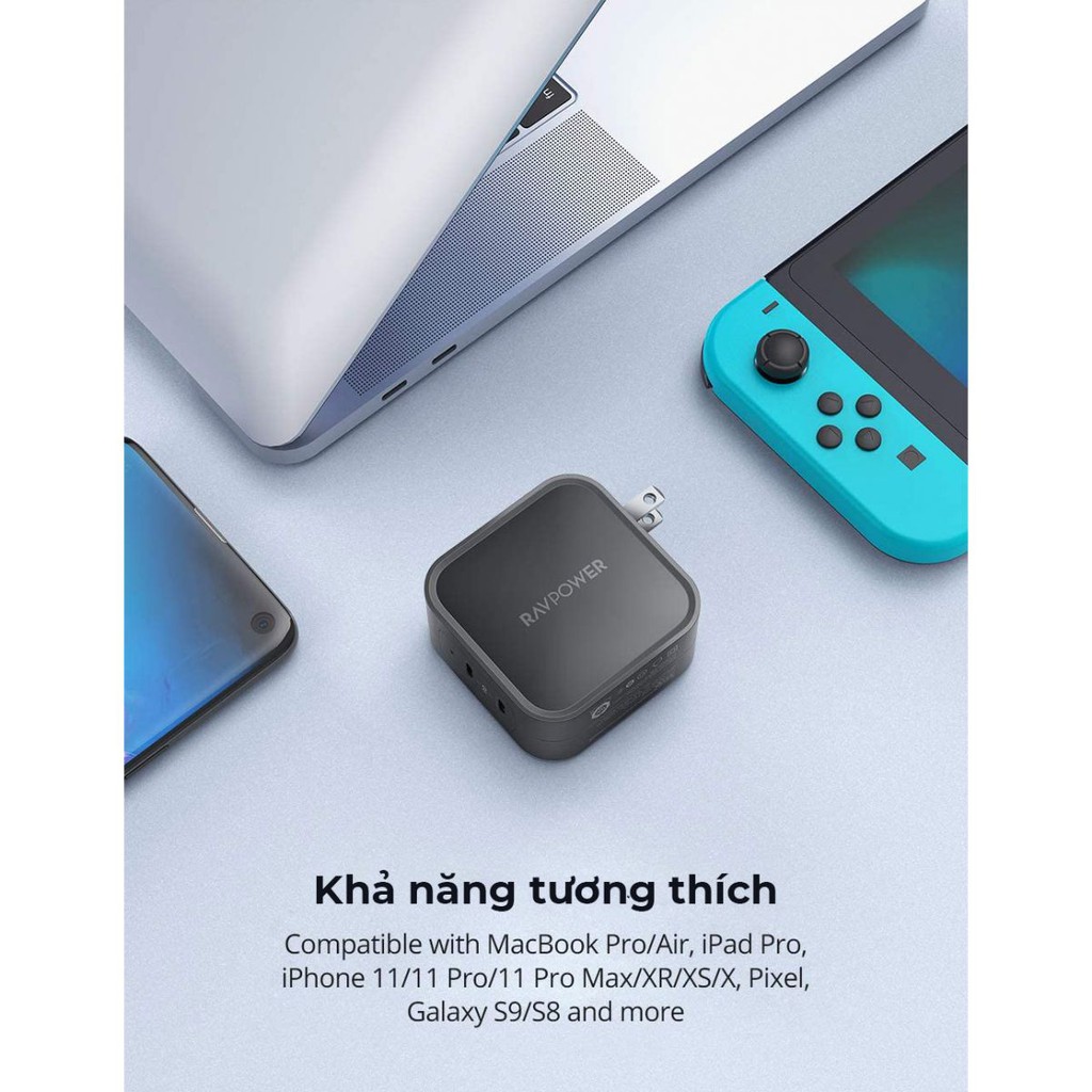 Sạc RavPower RP-PC128,  2 USB-C PD 90W Chính Hãng