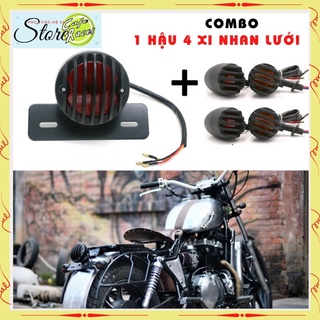 Combo độ CAFE RACER gồm 1 đèn hậu lưới và 4 xi nhan lưới hợp kim sắt cao cấp