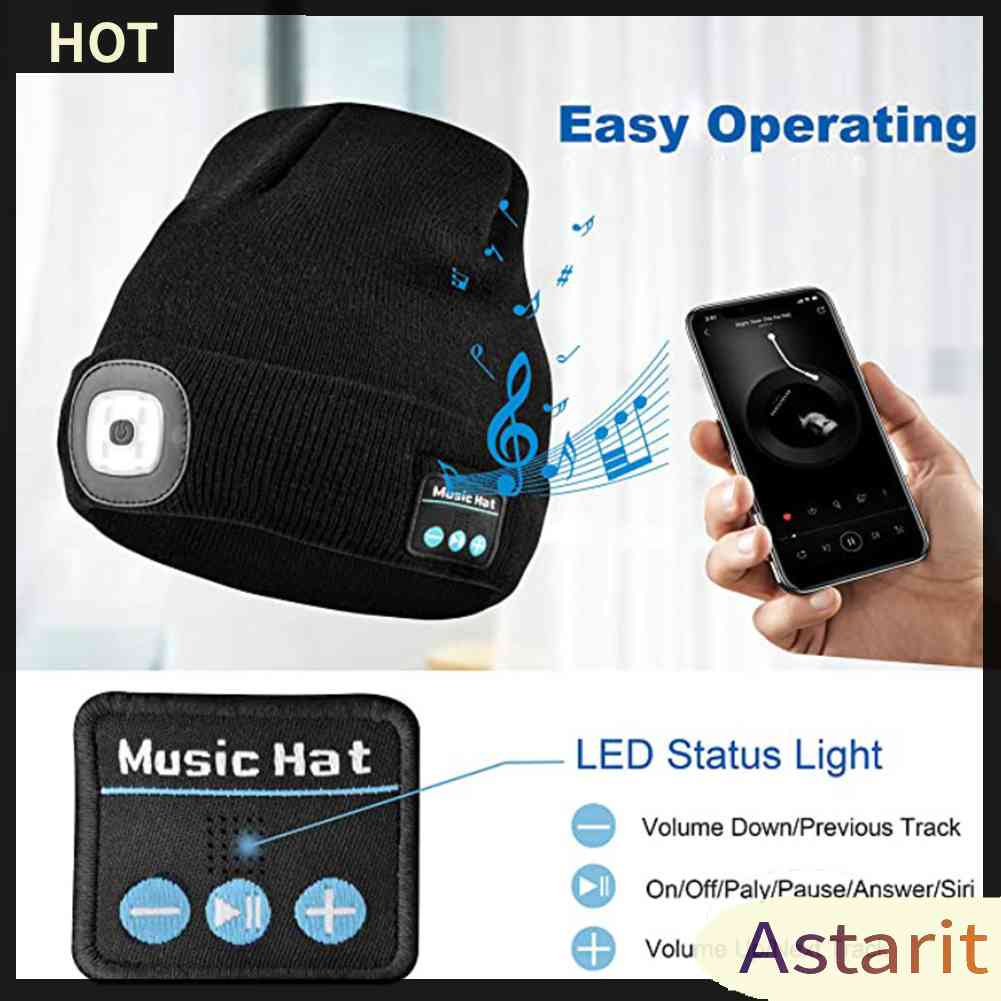 Mũ Len Beanie Phát Nhạc Bluetooth Không Dây Có Đèn LED Thông Minh