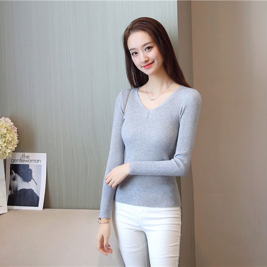 Áo len nữ kiểu cổ tim phong cách hàn quốc tay dài