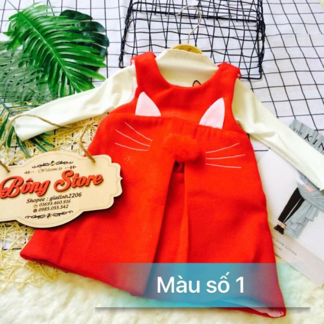 váy dạ mèo cho bé gái( tặng áo cotton len)