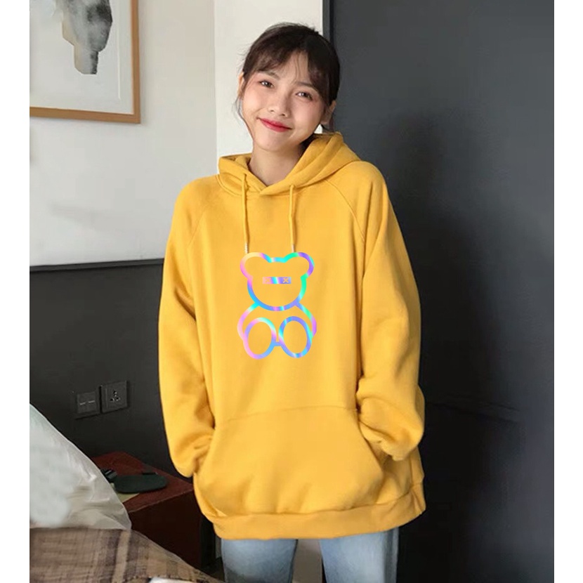 Áo khoác nỉ hoodies nam nữ form rộng GẤU TEDDY KN26 , họa tiết cực mới , dành cho các bạn trẻ màu nude