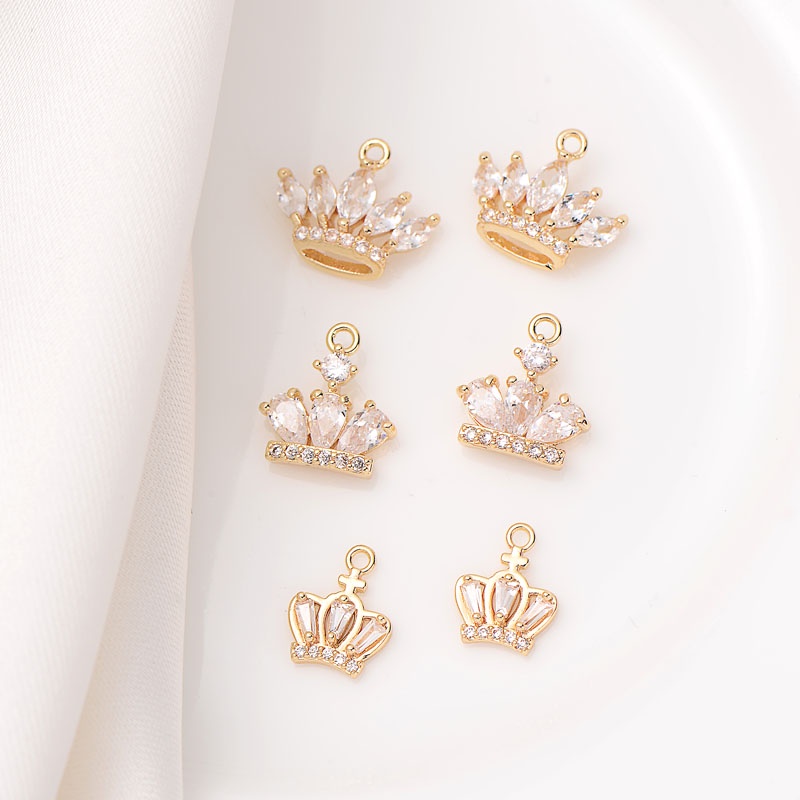 Mặt Dây Chuyền Hình Vương Miện Zircon Bằng Đồng 14K Màu Vàng Đồng diy Trang Sức