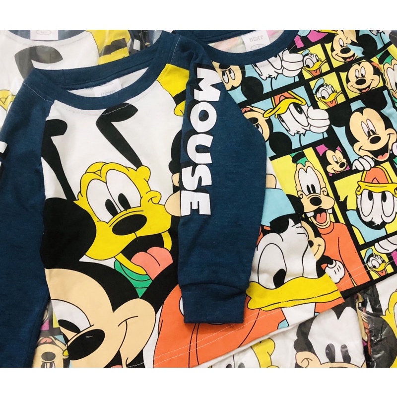 Set 2 bộ cotton dài tay mickey donal cho bé trai size từ 10-24 cân
