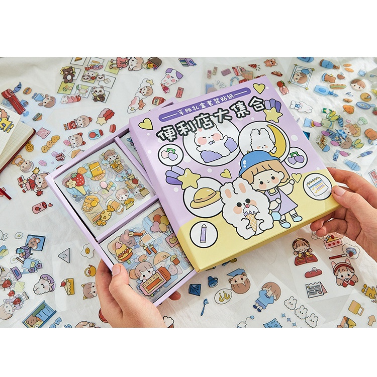 Sticker cute set 10 tấm trang trí bình nước, trang trí sổ cắt sẵn chống nước dễ thương