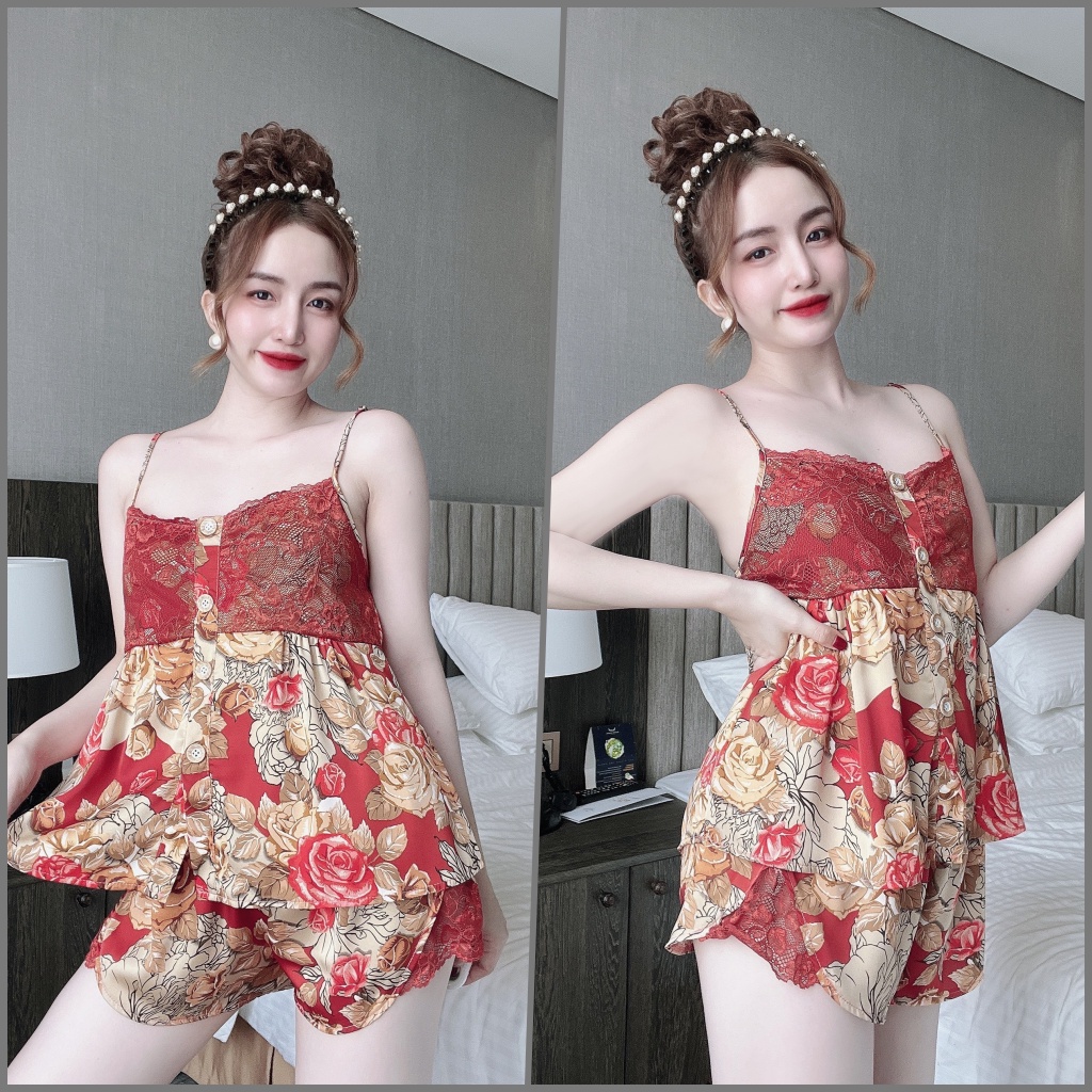 Bộ Đồ Ngủ Nữ SOJUN Vải Latin Phối Ren 4 Nút 40-60Kg