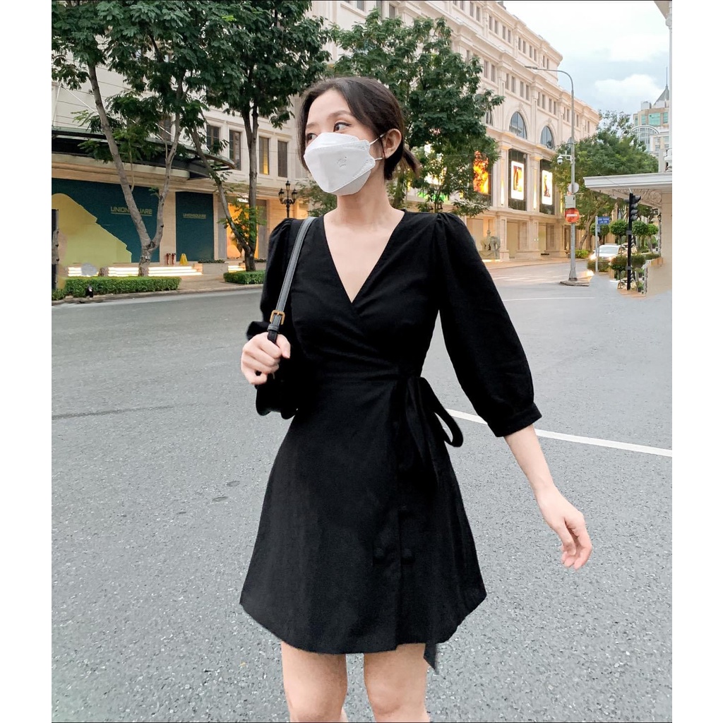 Đầm SANSHA - Đầm đắp chéo tay lửng trơn | BigBuy360 - bigbuy360.vn