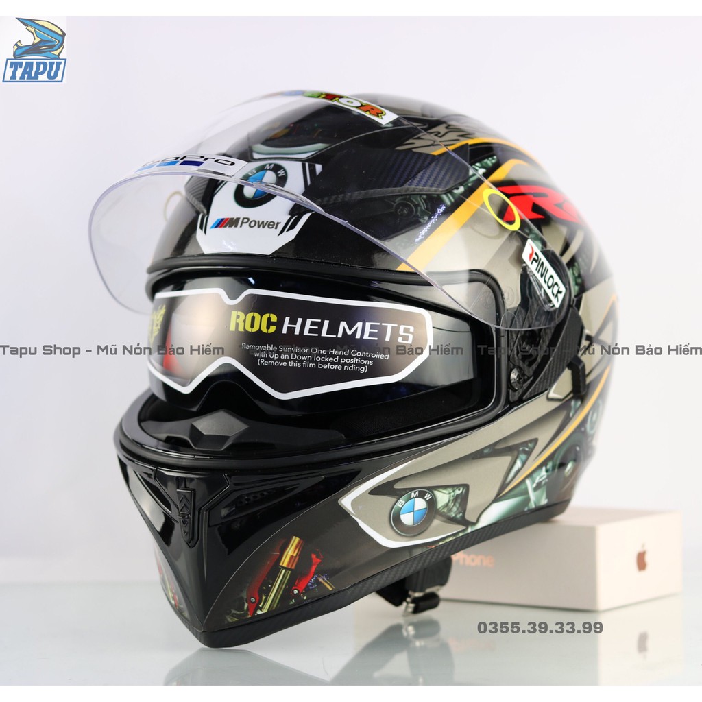 [FREESHIP] MŨ BẢO HIỂM FULLFACE ROC 05 2 KÍNH LÊN TEM BMW XÁM