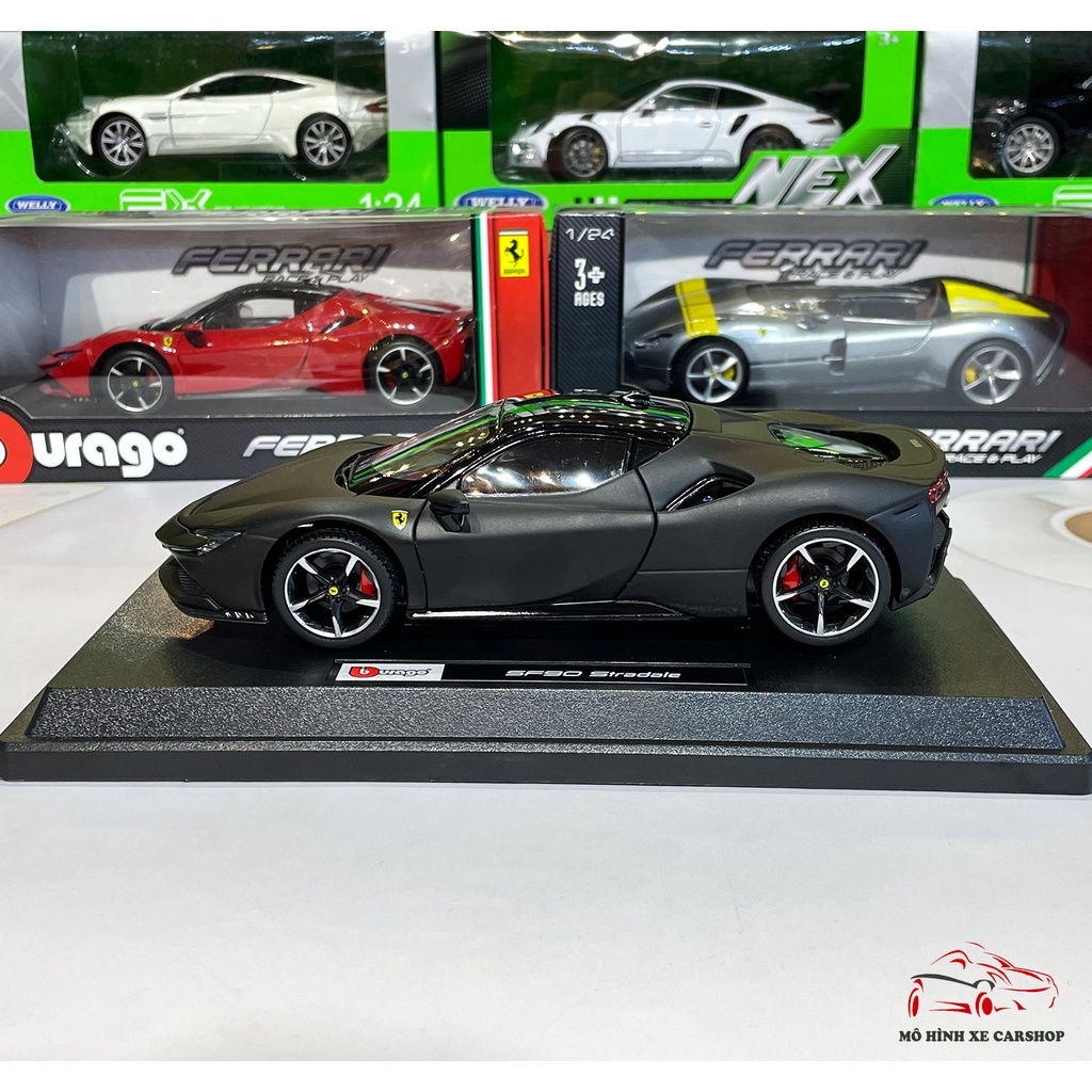 Mô hình xe ô tô siêu xe Ferrari SF90 Stradale tỉ lệ 1:24 hãng Burago Carshop màu đen