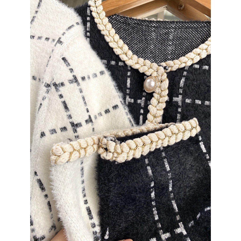 Áo Khoác Cadigan Len - Áo khoác dạ len kẻ nữ 2 màu Daski | BigBuy360 - bigbuy360.vn