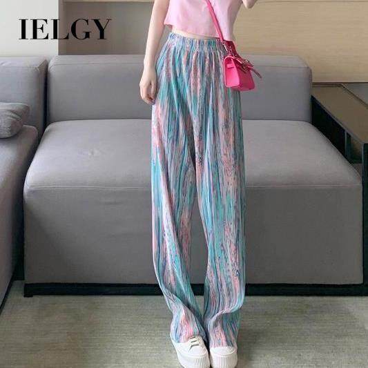 Quần dài IELGY thiết kế ống rộng lưng cao màu nhuộm thời trang mùa hè cho nữ