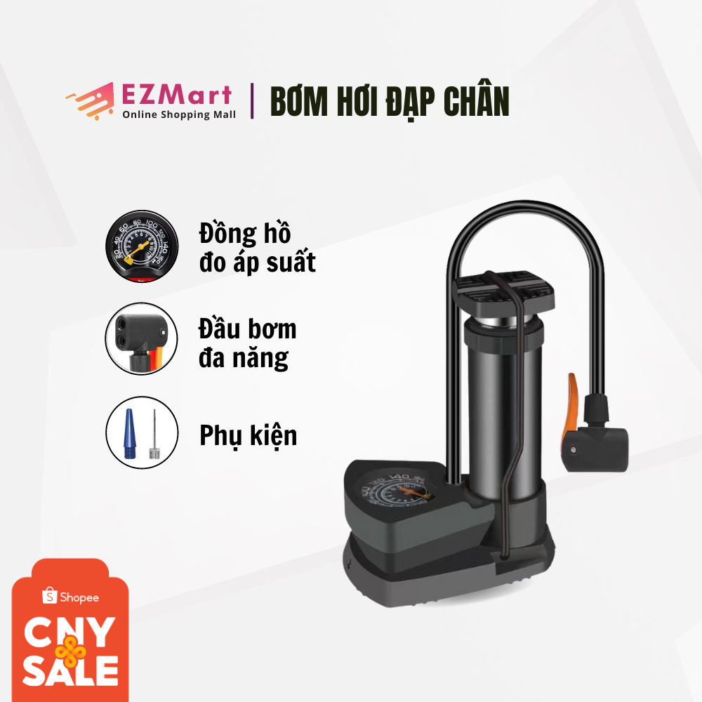 Bơm Hơi Đạp Chân Mini Đa Năng Có Đồng Hồ Đo Áp Suất, Nhỏ Gọn, Bơm Xe Máy, Xe Đạp, Lốp Ô Tô, Tiện Lợi