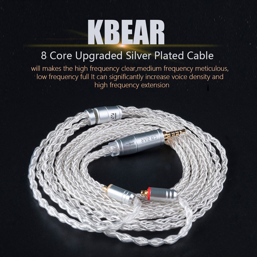 Cáp tai nghe có dây màu bạc nâng cấp KBEAR 8 lõi Tai nghe chơi game 2PIN / MMCX / QDC Tai nghe nhét 