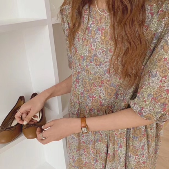 Váy baby doll hoa nhí vải thô lanh 2 lớp Ulzzang style 🌸 Hàng Quảng Châu