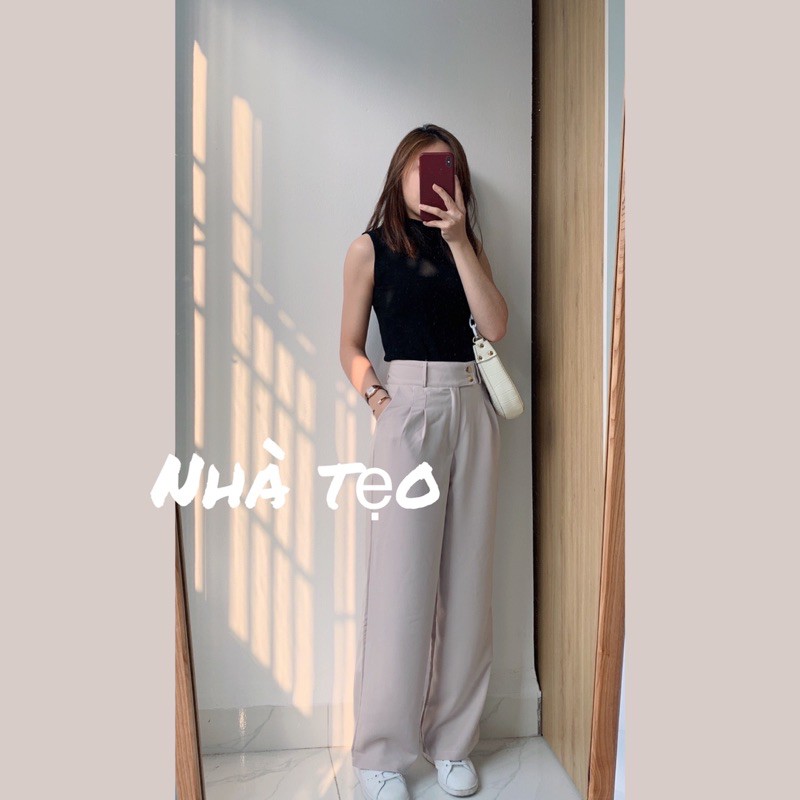 Quần ống suông cạp cao hai cúc - Quần ống sơ chất đẹp | BigBuy360 - bigbuy360.vn